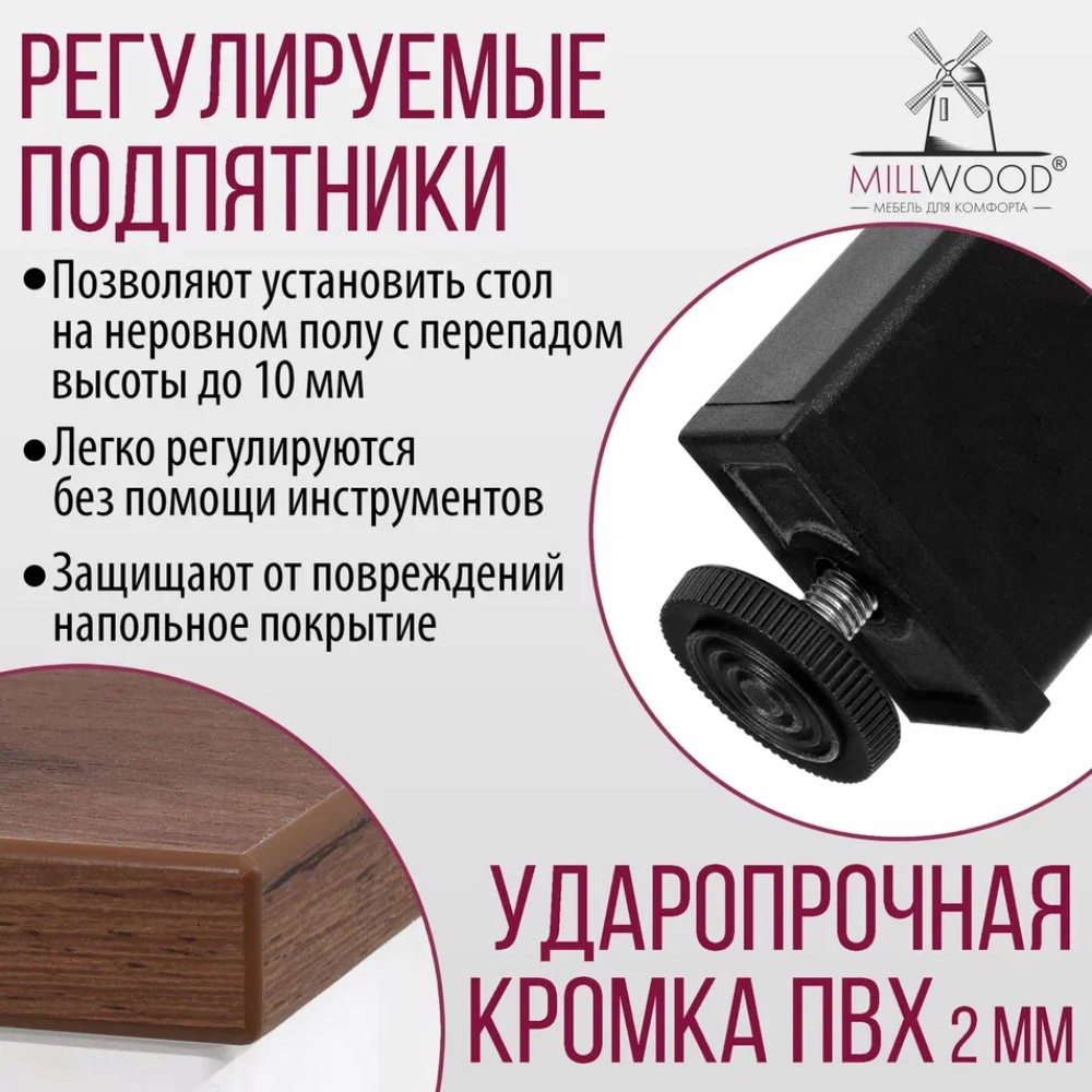 Стол Millwood Сеул, 1300х800 мм, дуб табачный крафт, черный - 8
