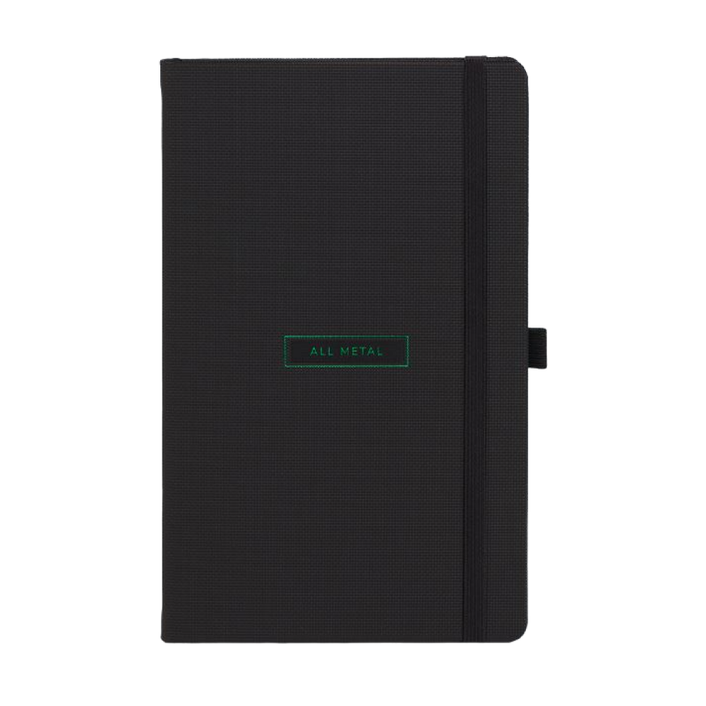 Блокнот "All metal green", А5, 96 листов, на резинке, черный, срез зеленый