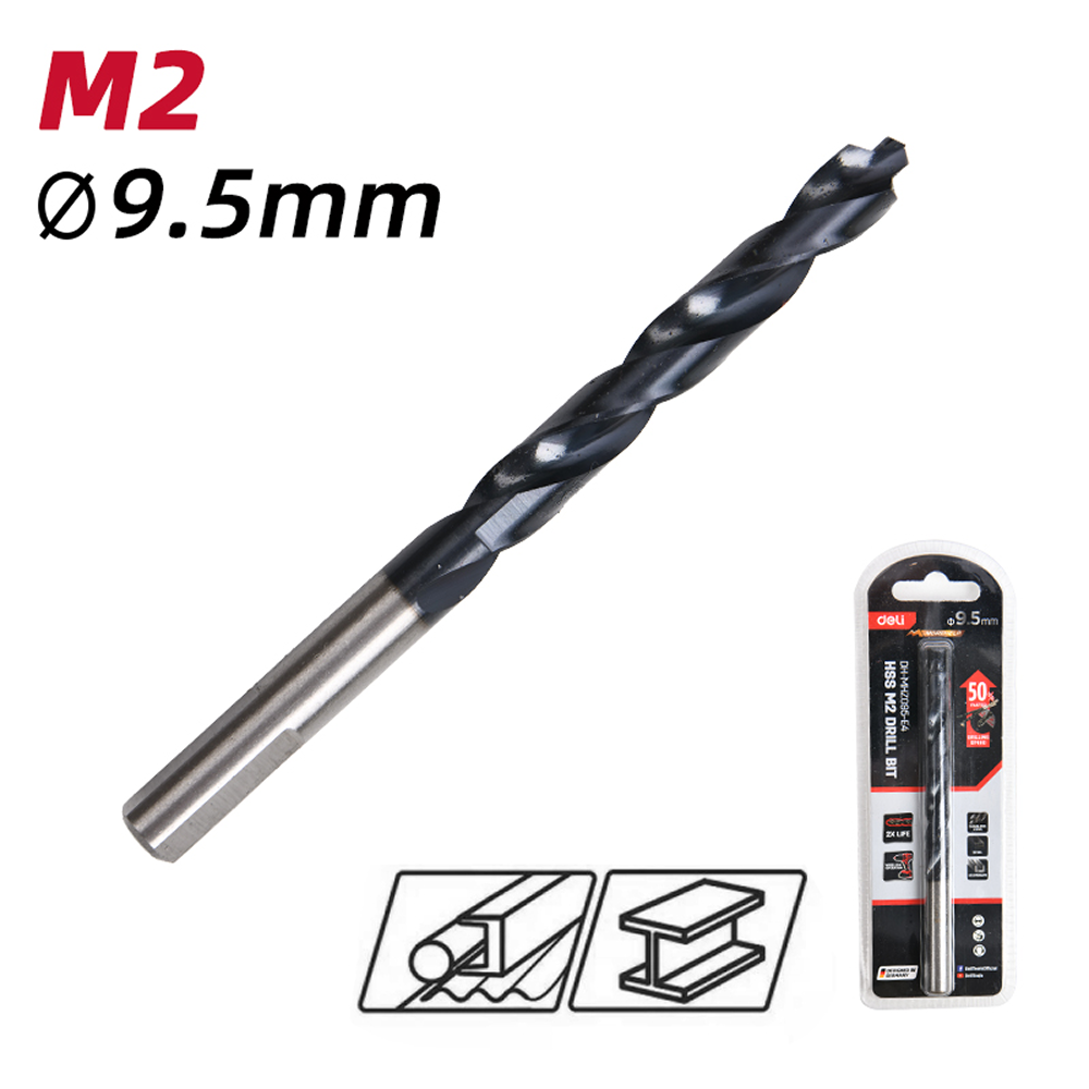 Сверло по металлу Deli RS EDH-MHZ095-E4, 9.5 мм, DIN 338, HSS-TiN