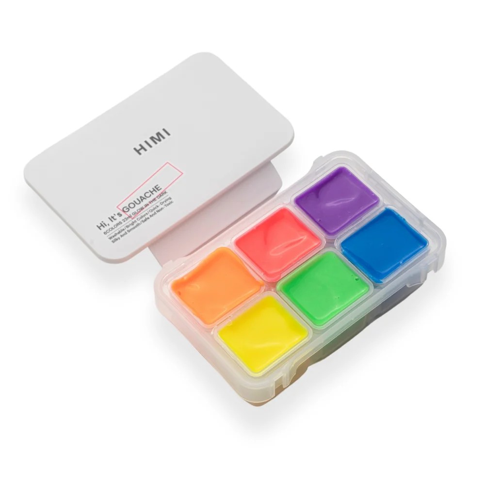 Краски гуашевые "Himi Jelly Cup.Glow in the dark. Bright color", набор 6 цветов, 23 мл., кювета, пластиковый футляр - 5