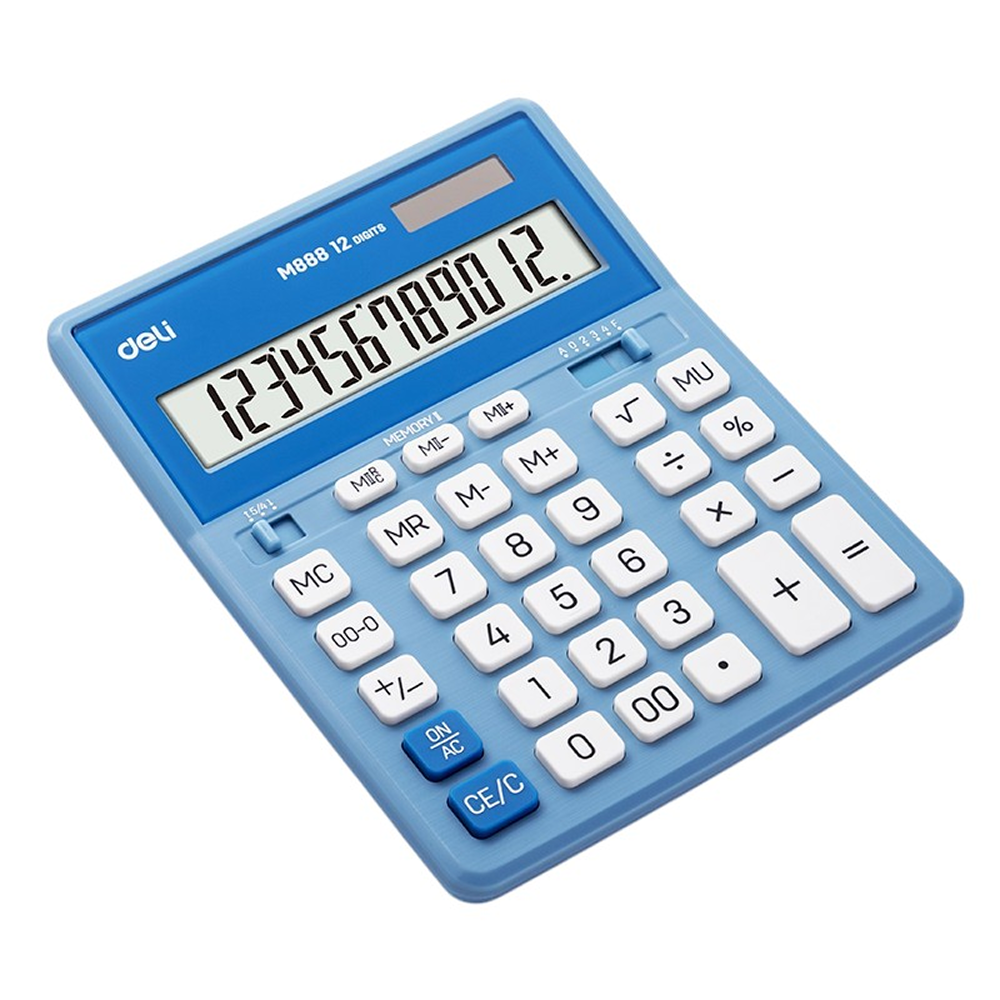 Калькулятор настольный EM888A Deli, 12-разрядный, пластик, голубой
