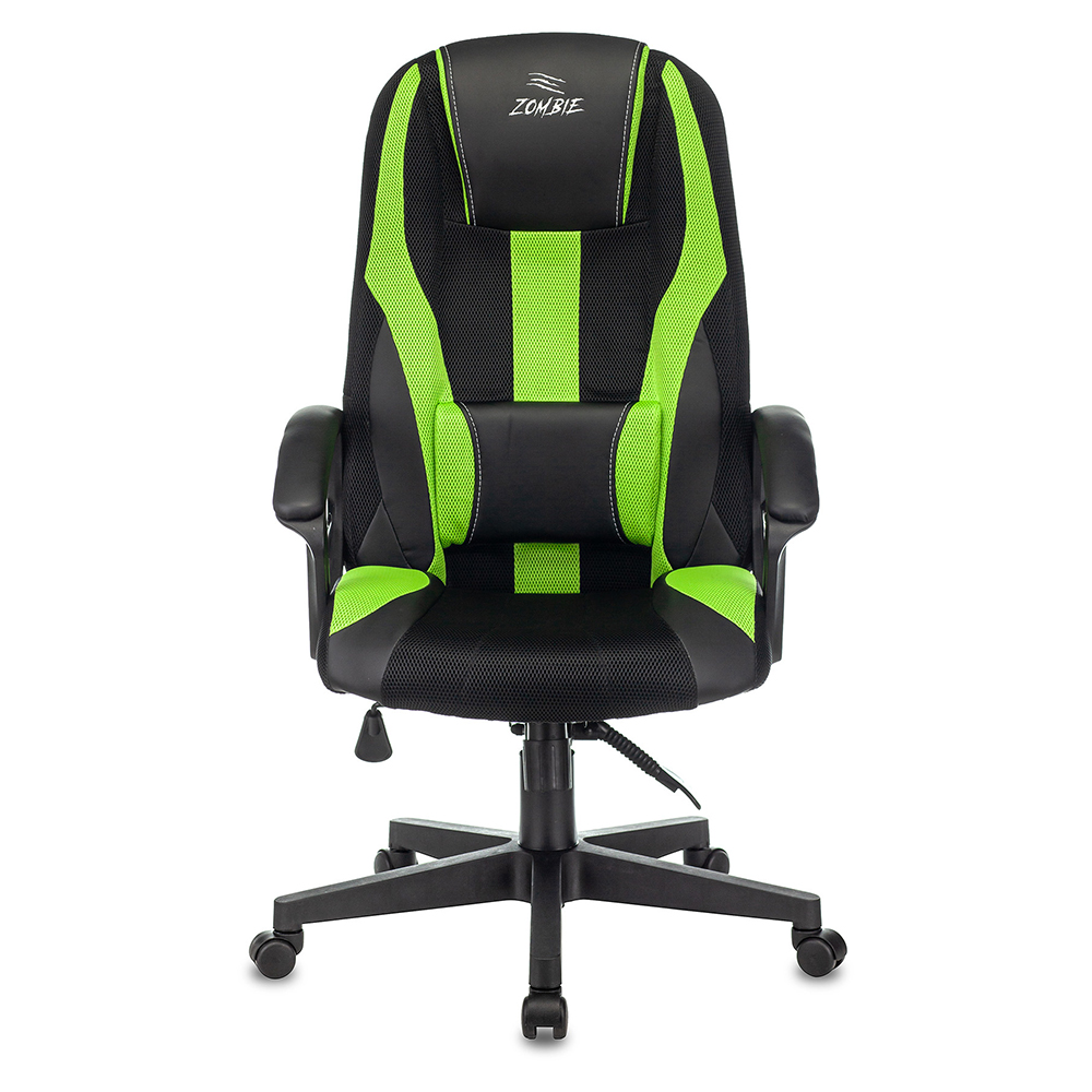 Кресло игровое "Бюрократ Zombie 9", ткань, экокожа, пластик, черный, салатовый