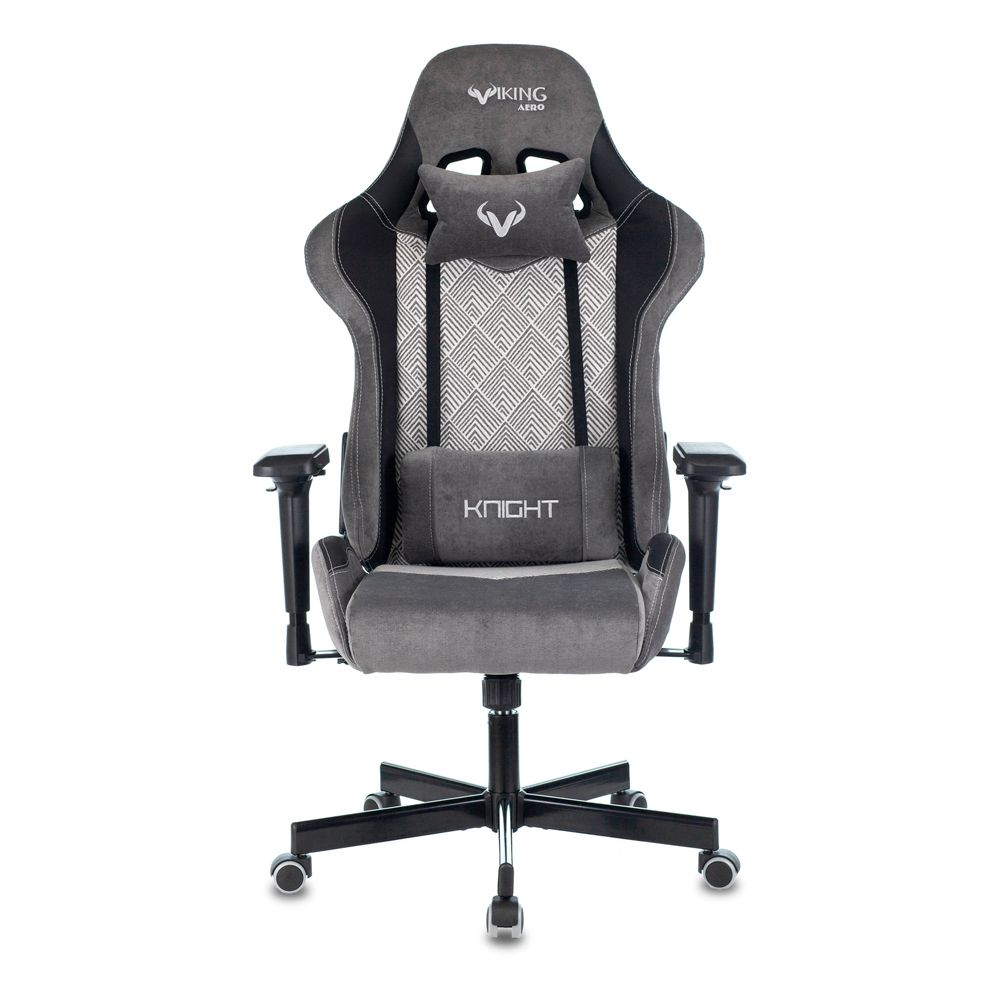 Кресло игровое "Zombie VIKING 7 KNIGHT Fabric", ткань, экокожа, металл, серый