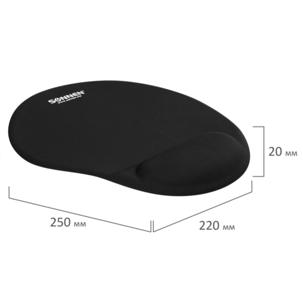 Коврик для мыши "Sonnen", 250х220х20 мм, полиуретан, лайкра, с подушкой под запястье, черный - 6