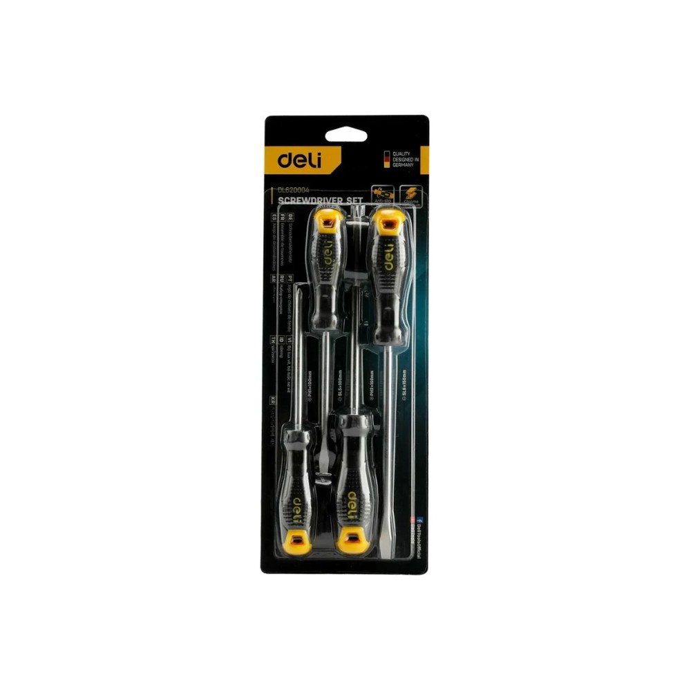 Набор отверток Deli YS EDL620004, 4 шт, SL5x100, SL6x150, PH1x100, PH2x150, черный, желтый