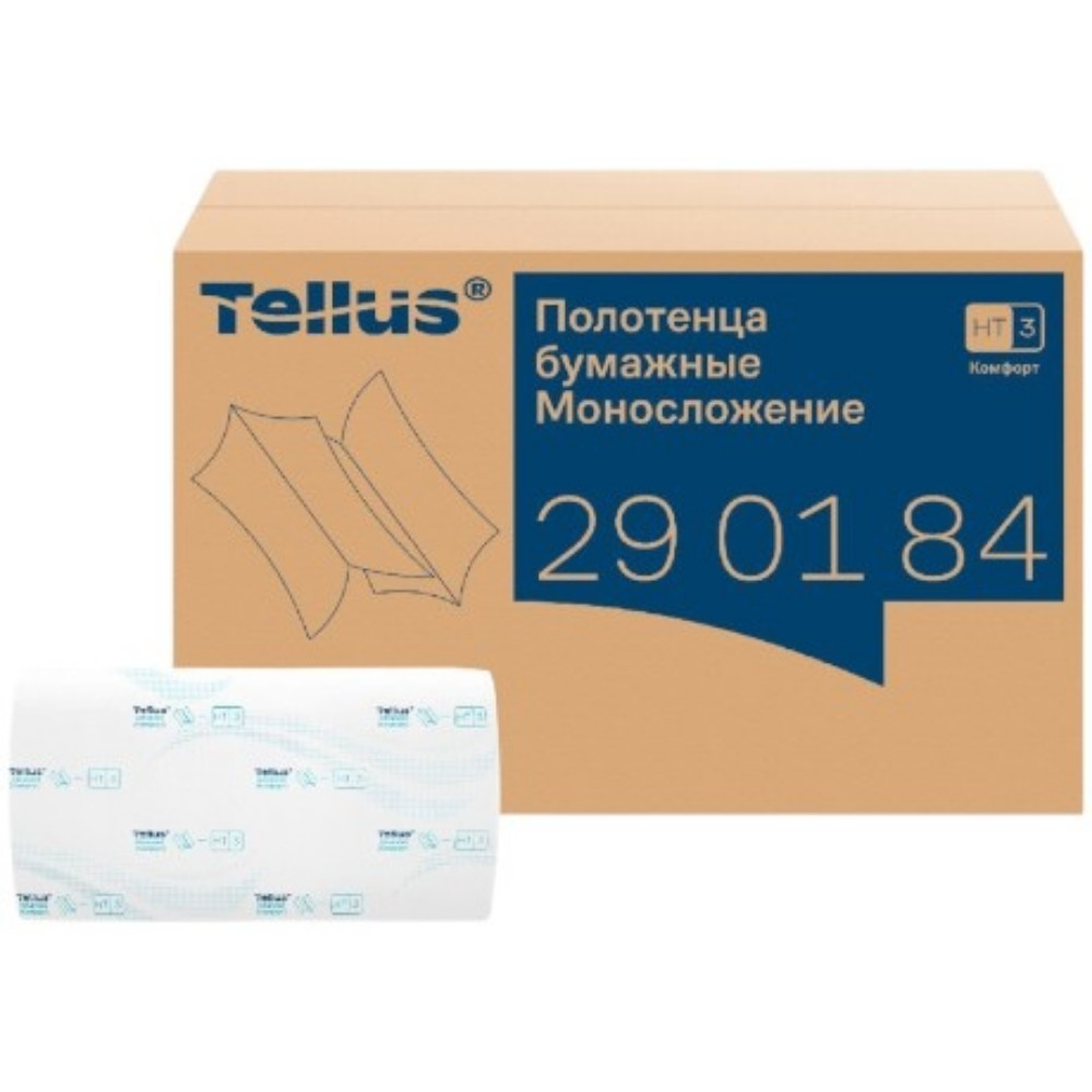 Полотенца бумажные Tellus Моносложение Комфорт, листовые, 2 слоя, 200 листов, H3