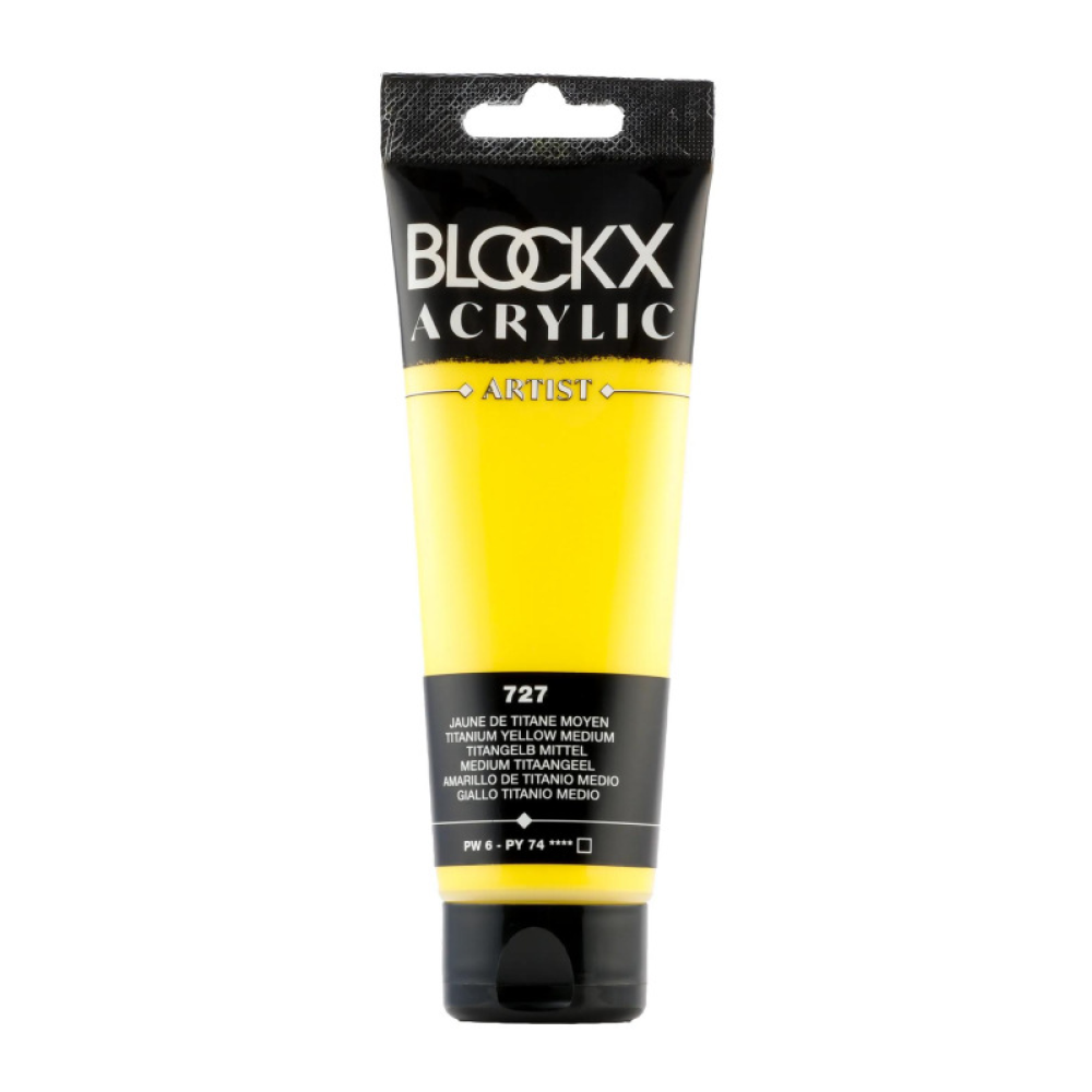 Краски акриловые "Blockx", 727 титановый желтый средний, 120 мл
