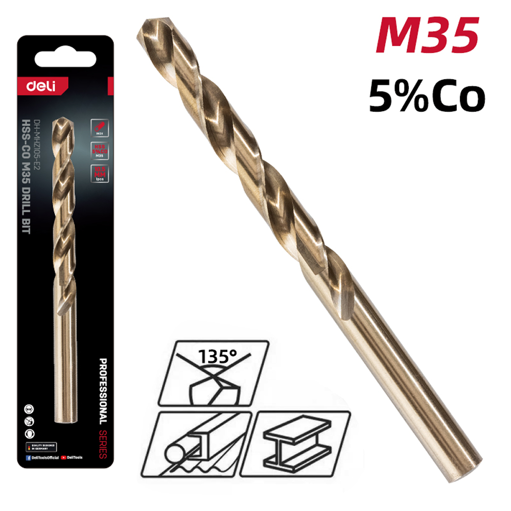 Сверло по металлу Deli RS EDH-MHZ100-E2, 10.0 мм, DIN 338, HSCo 5% - 2