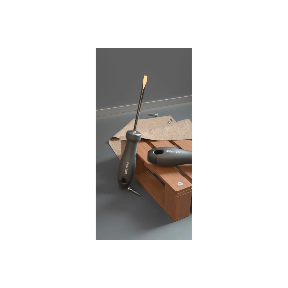 Отвертка Deli HS EHT1105, SL5х100 мм, Soft Touch, черный - 8