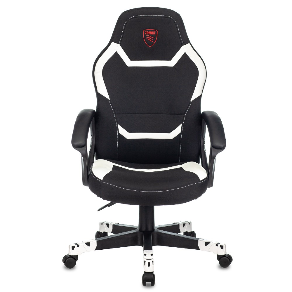 Кресло игровое Бюрократ "Zombie 10", ткань, экокожа, пластик, черный, белый