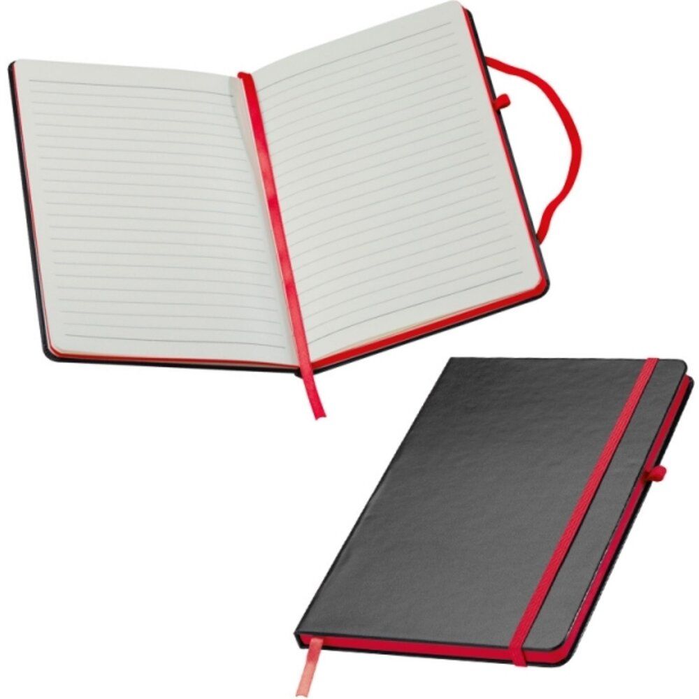 Блокнот на резинке "Cuxhaven", А5, 80 листов, линейка, черный, красный