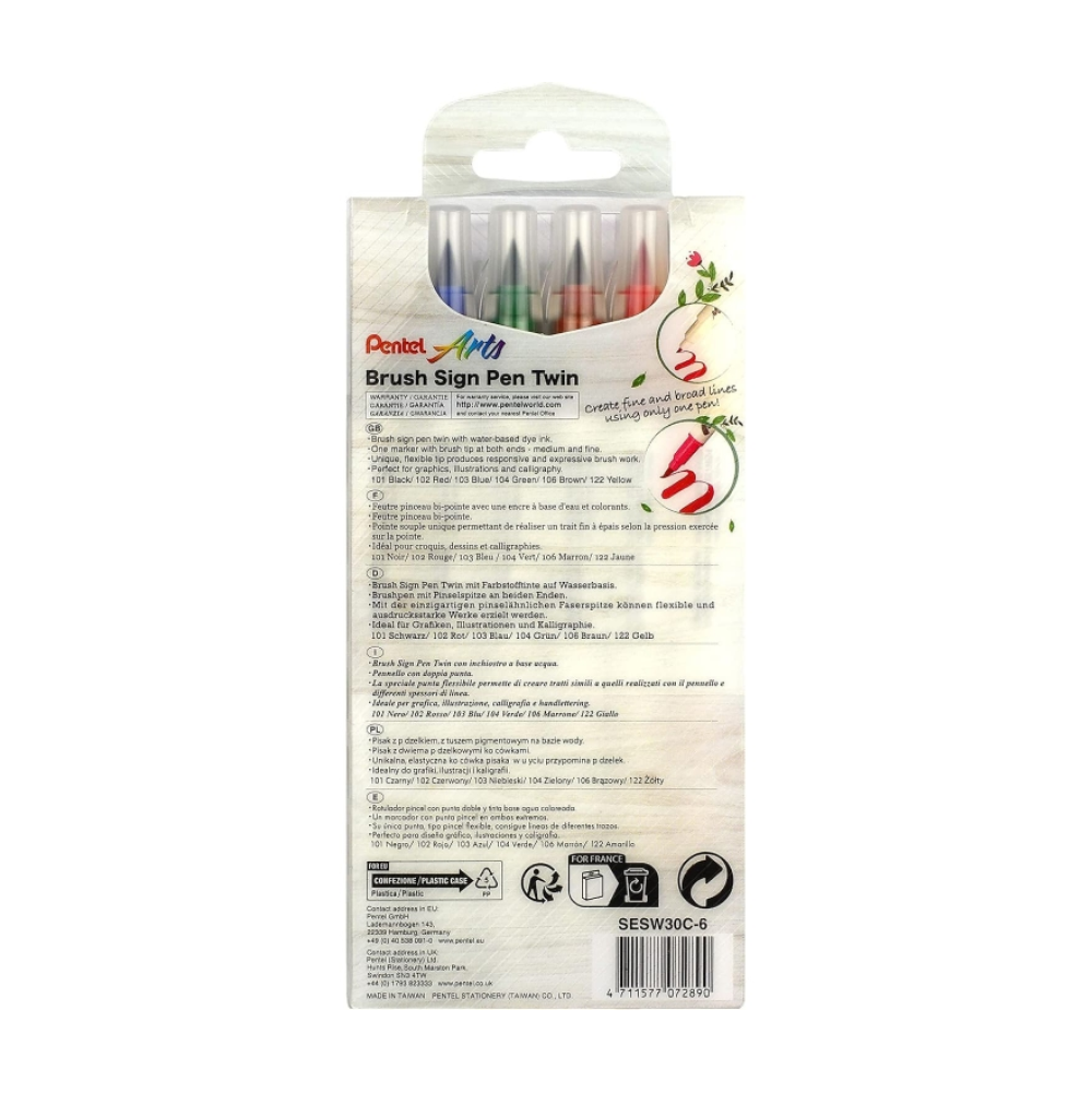 Маркер-кисть "Brush Sign pen twin", 6 шт