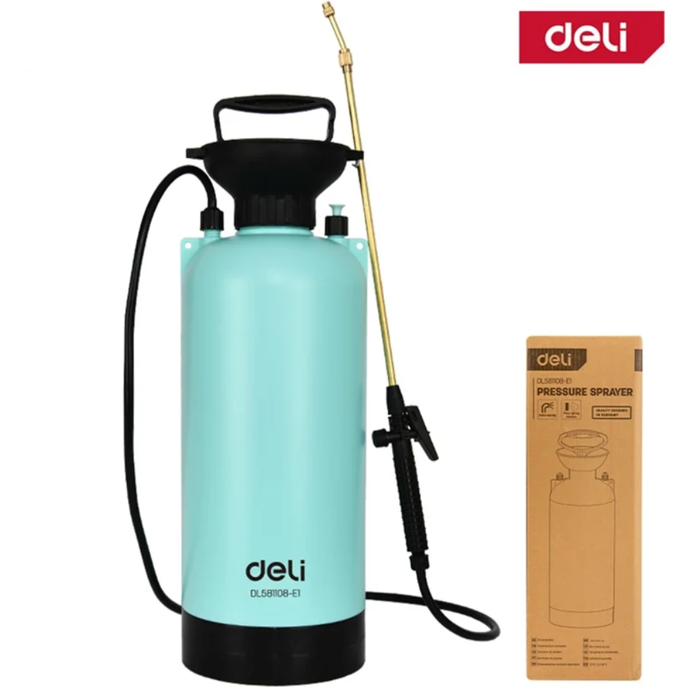 Опрыскиватель садовый Deli GS DL581108, помповый, 8 л, черный, голубой