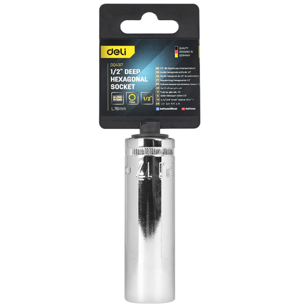 Головка торцевая шестигранная Deli YS EDQ4317 1/2", 17 мм, глубокая, серебристый