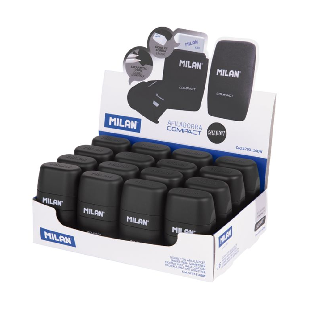 Точилка на 2 отверстия "Compact", с ластиком, черный