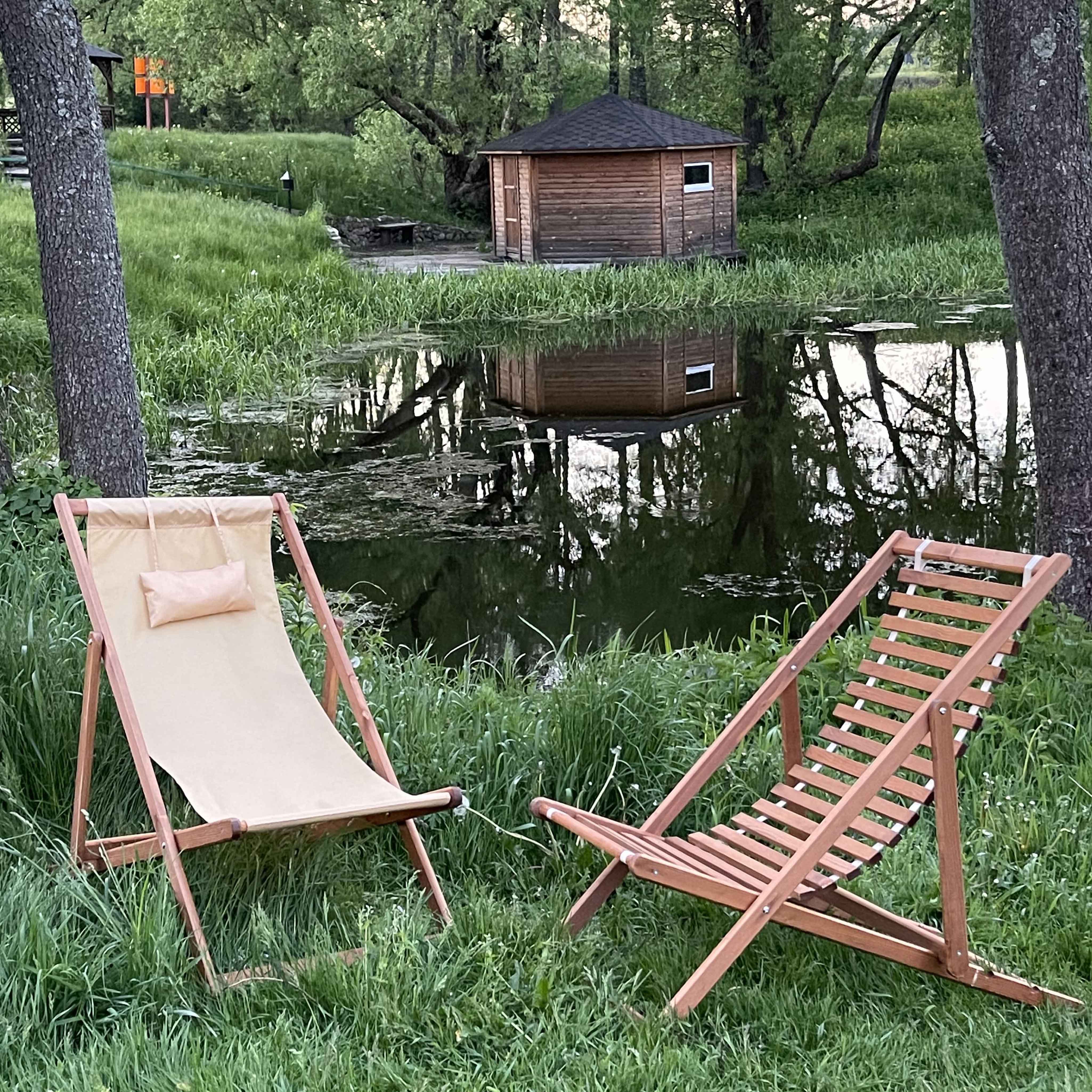 Кресло-шезлонг DYATEL, ткань, бежевый, массив сосны 