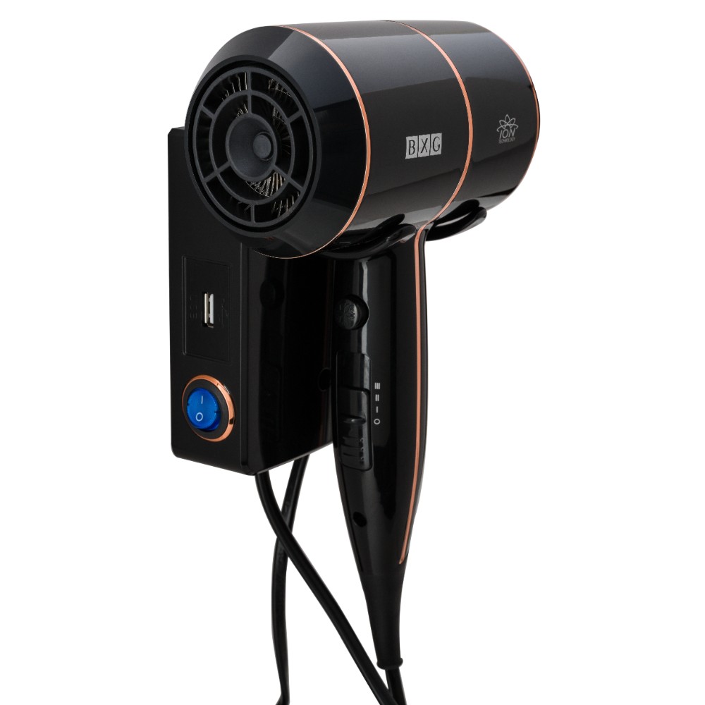 Фен настенный BXG-1600H2, ABS-пластик, черный - 4