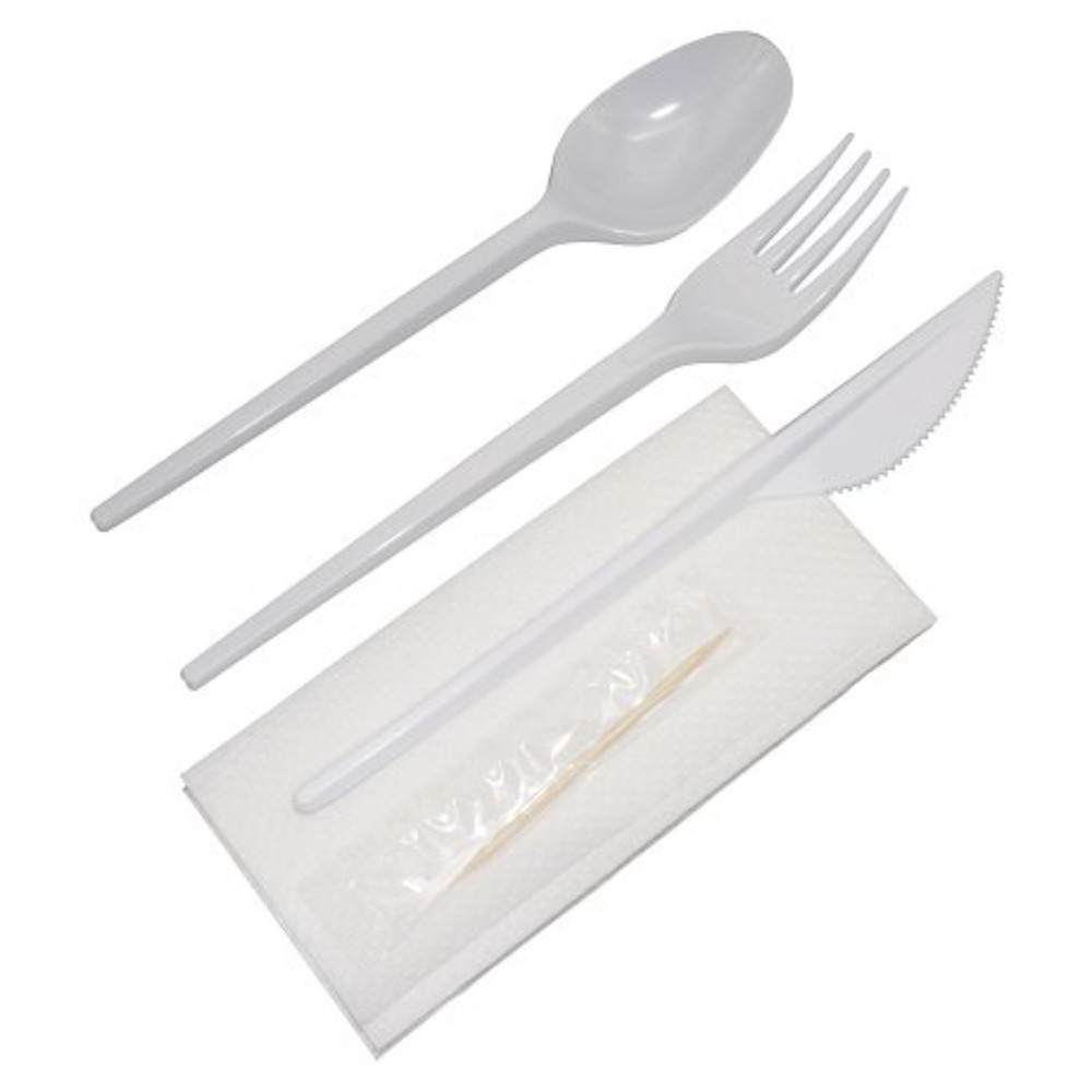 Набор приборов одноразовых (вилка+ложка ст.+нож+салфетка+зубочистка)