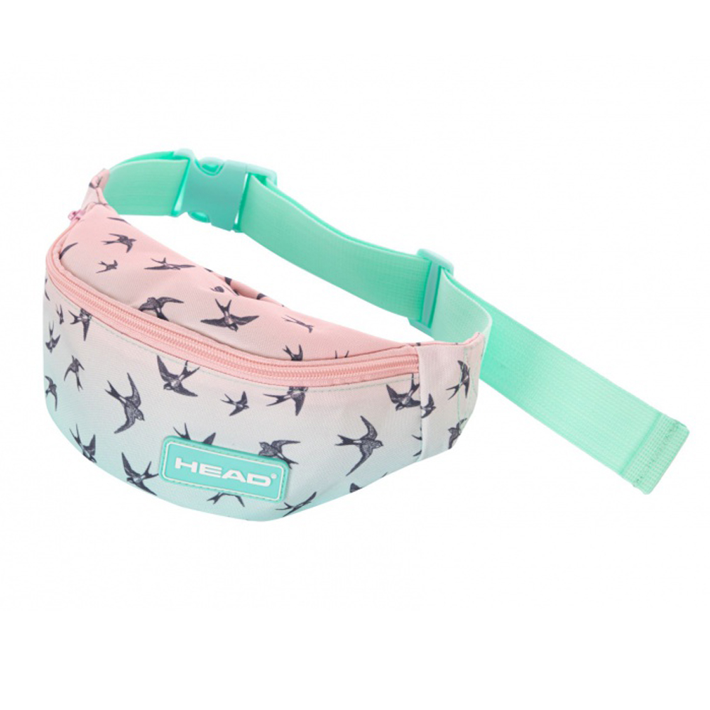 Сумка поясная "Ombre effect swallows dance", зеленый, розовый