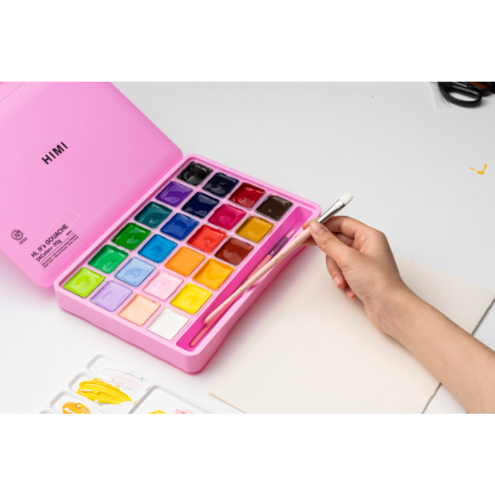 Краски гуашевые "Himi Jelly Cup. New vision", 24 цвета, кювета, розовый футляр