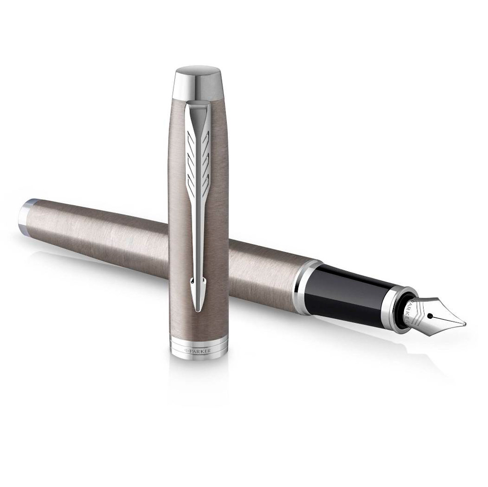 Ручка перьевая Parker "IM Essential F319 Brushed Metal CT", F, серебристый, патрон синий