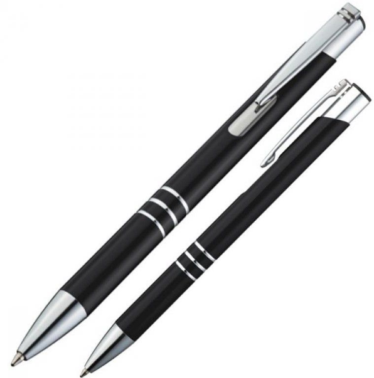 Ручка шариковая автоматическая "Ascot", 0.7 мм, черный, серебристый, стерж. синий