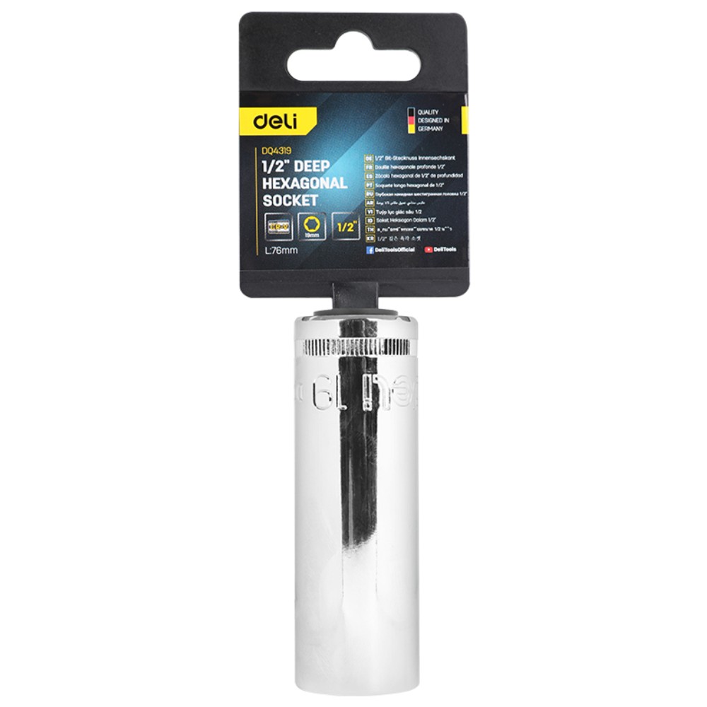 Головка торцевая шестигранная Deli YS EDQ4319 1/2", 19 мм, глубокая,  серебристый