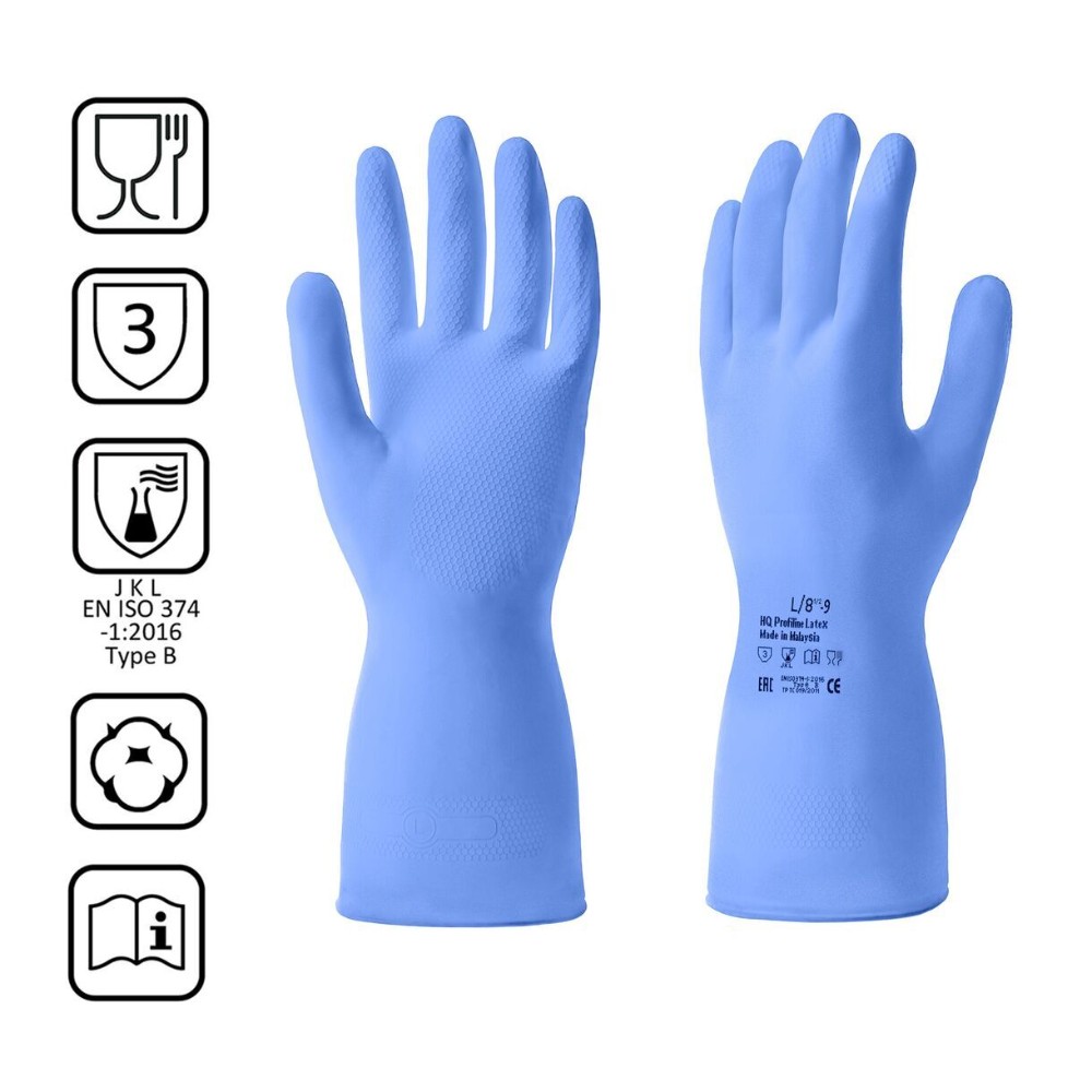 Перчатки латексные HQ Profiline, р-р M, с х/б покрытием, синий