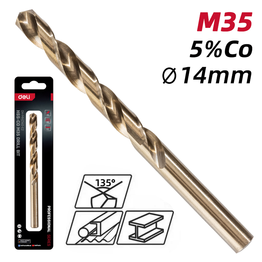 Сверло по металлу Deli RS EDH-MHZ140-E2, 14.0 мм, DIN 338, HSCo 5%