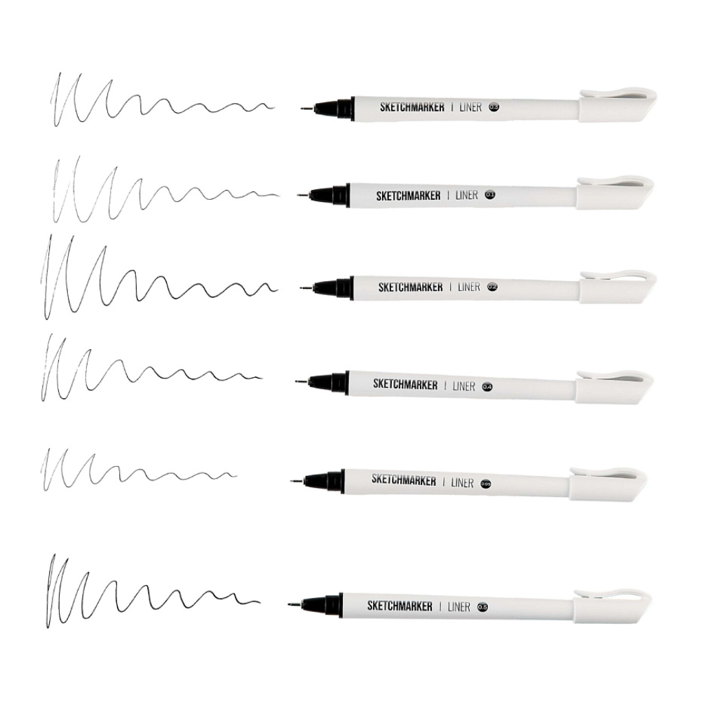Набор ручек капиллярных "Sketchmarker", 6 шт (0.05, 0.1, 0.2, 0.3, 0.4, 0.5 мм), лайнер, черный 