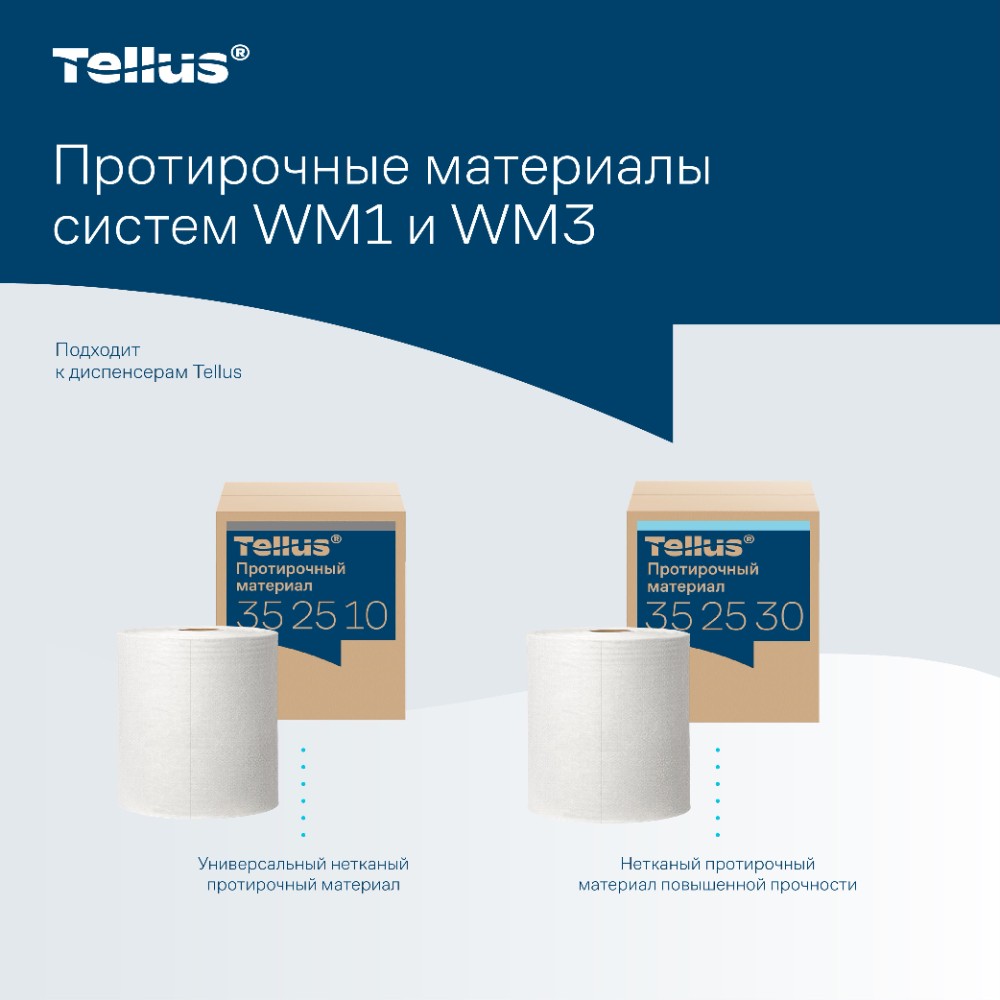 Протирочный материал нетканый Tellus c центральной вытяжкой повышенной прочности, 1 слой, 106,4 м, WM1/WM3 - 13