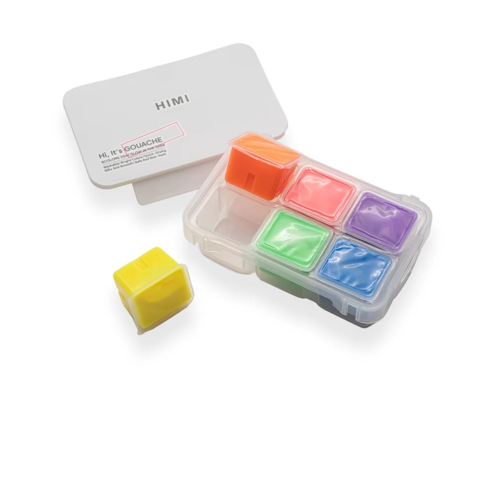 Краски гуашевые "Himi Jelly Cup.Glow in the dark. Bright color", набор 6 цветов, 23 мл., кювета, пластиковый футляр - 3