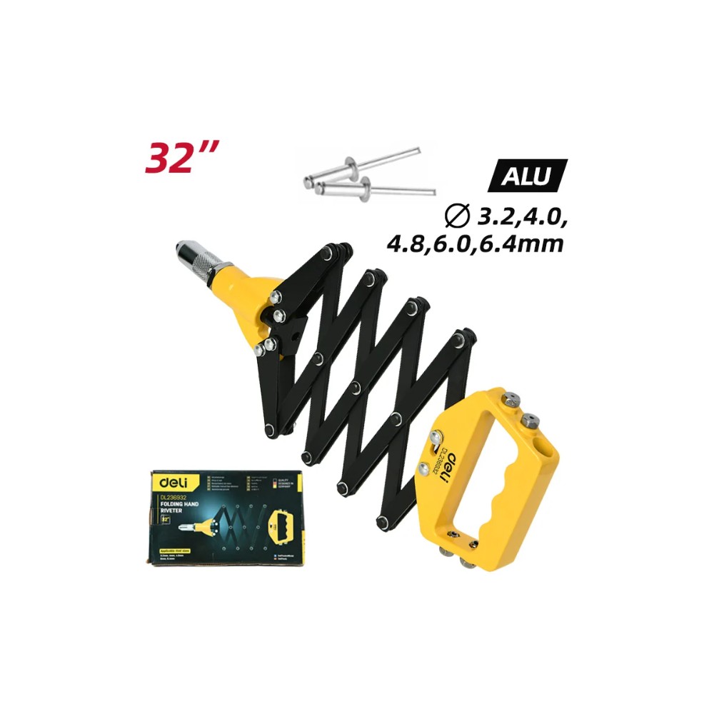 Заклепочник рычажно-складной Deli YS EDL236932, 812 мм, 3.2-6.4 мм, желтый, черный