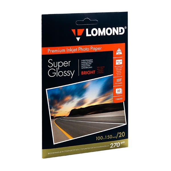 Фотобумага суперглянцевая ярко-белая для струйной фотопечати "Lomond", А6, 20 листов, 270 г/м2