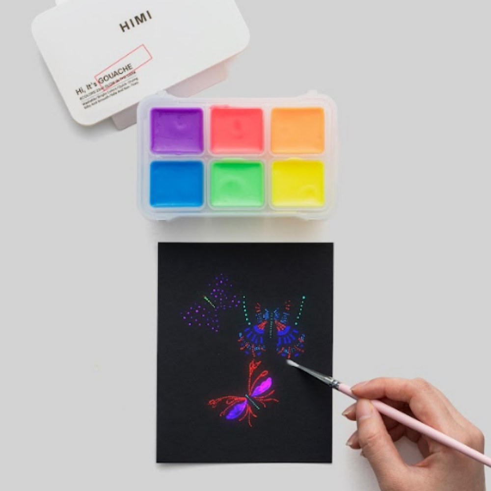 Краски гуашевые "Himi Jelly Cup.Glow in the dark. Bright color", набор 6 цветов, 23 мл., кювета, пластиковый футляр - 13