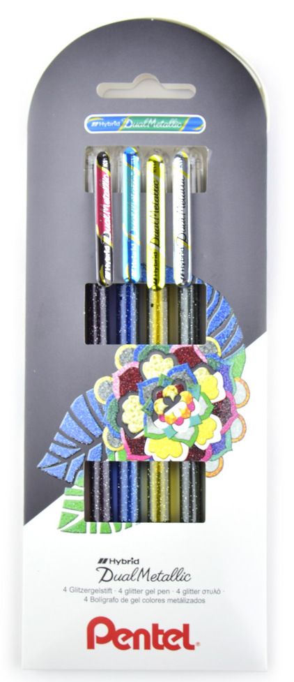 Набор ручек гелевых "Pentel Dual Metallic", 4 шт, ассорти
