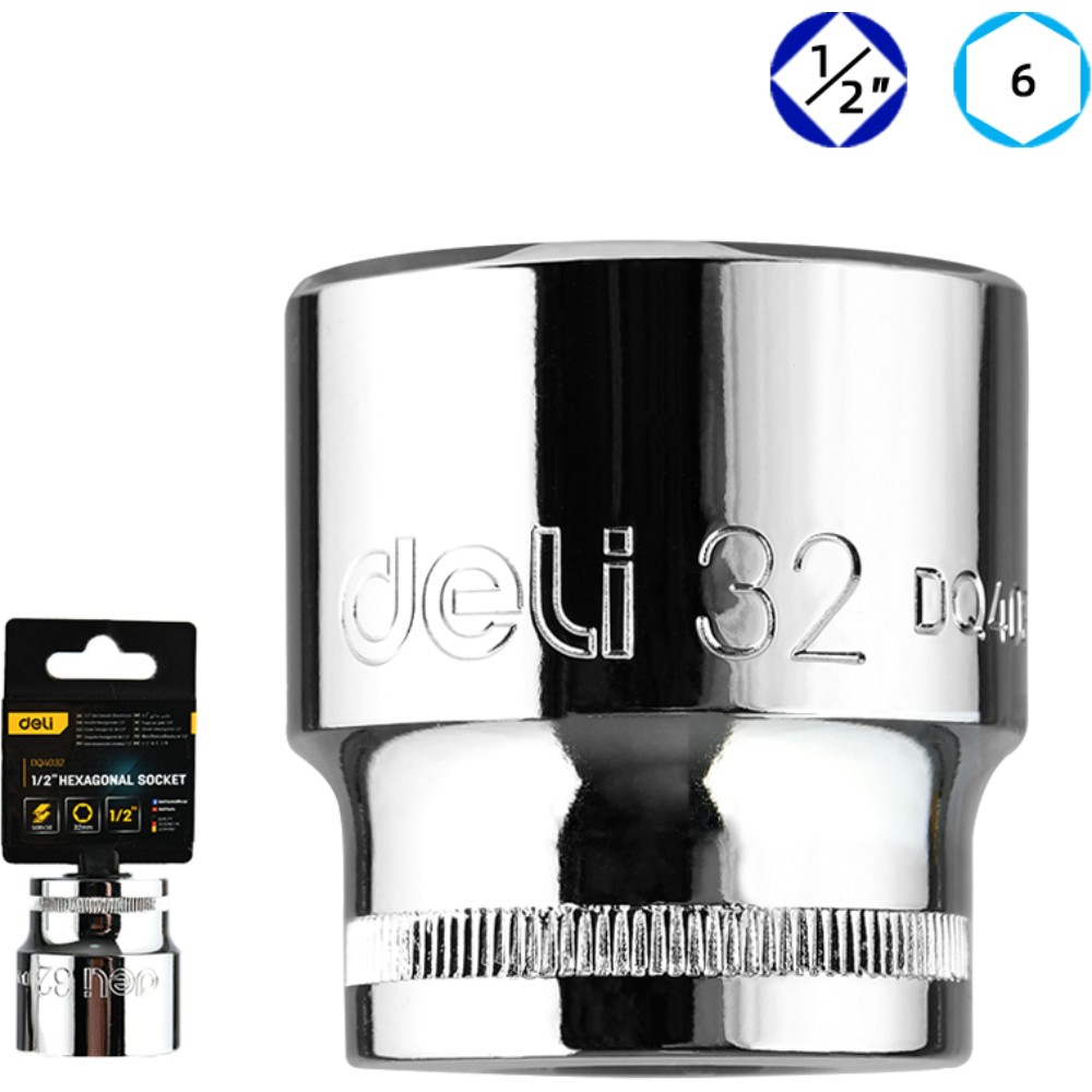 Головка торцевая шестигранная Deli YS EDQ4032 1/2", 32 мм, серебристый