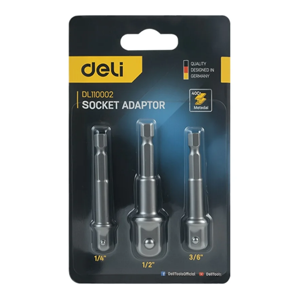 Набор адаптеров шестигранников Deli YS EDL110002, 1/4 на квадрат 1/4'', 3/8'', 1/2" - 11