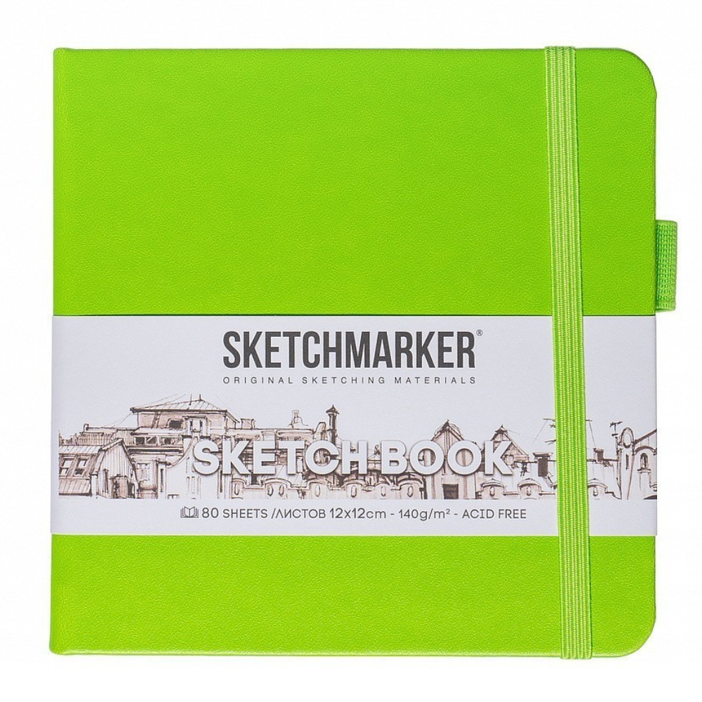 Скетчбук "Sketchmarker", 80 листов, 12x12 см, 140 г/м2, зеленый луг