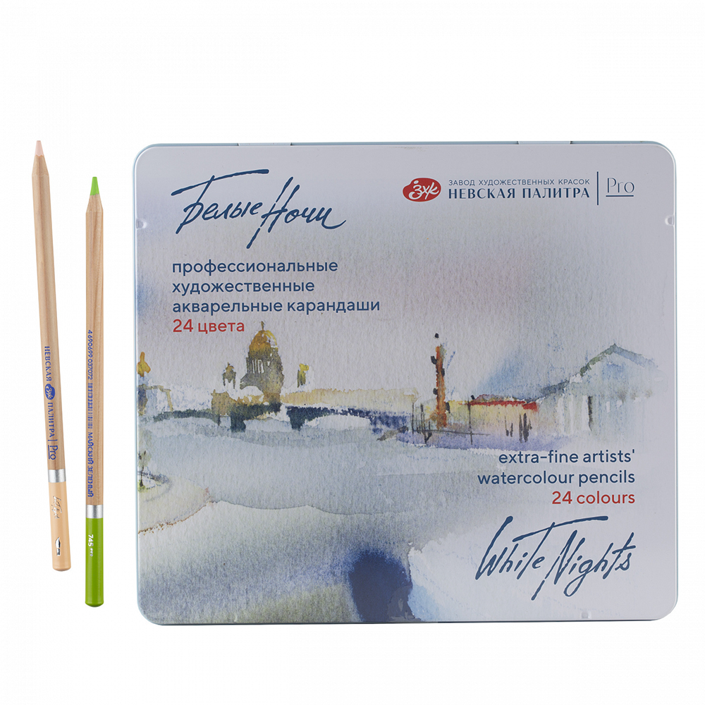 Карандаш акварельный "Белые ночи", набор 24 цветов, жестяной пенал