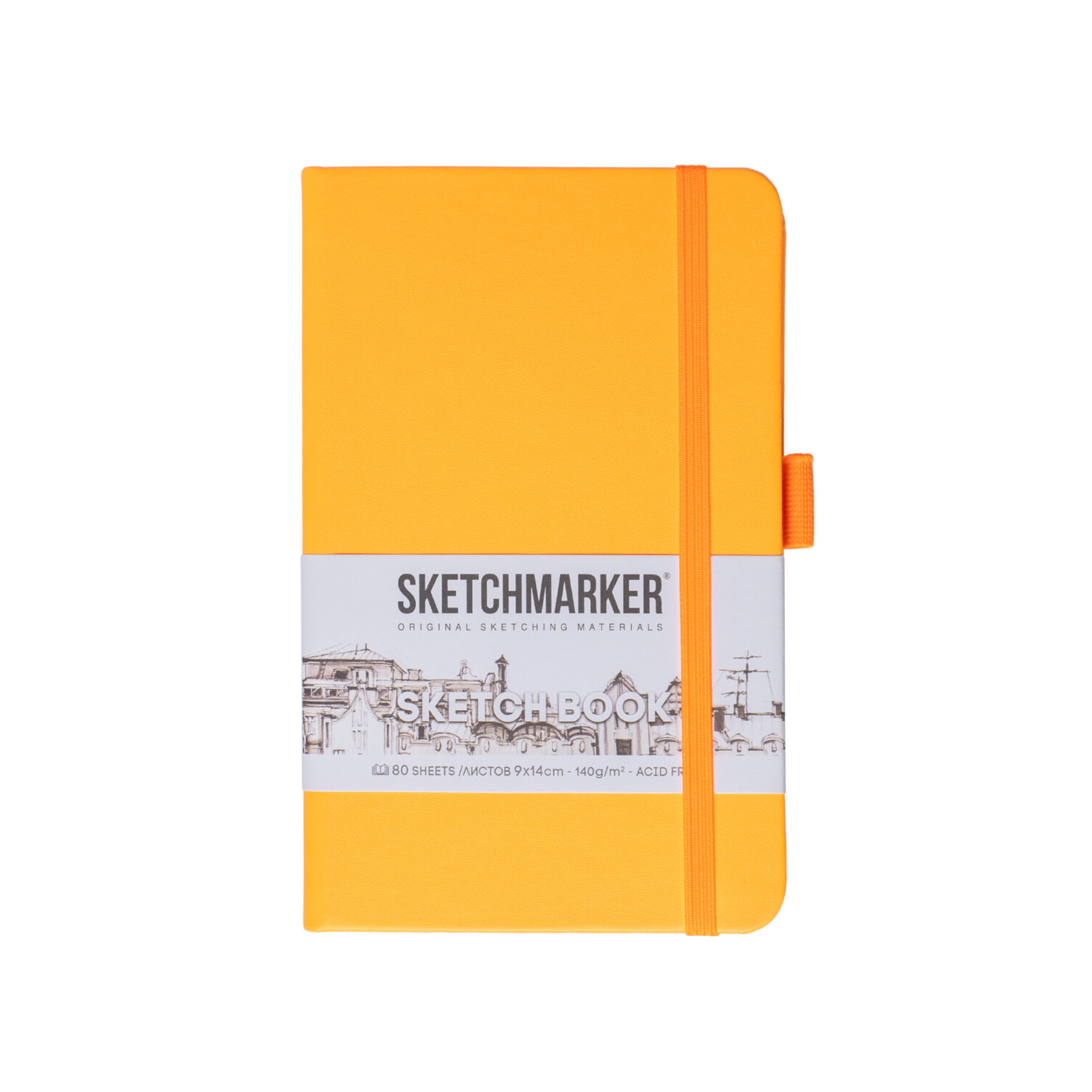 Скетчбук "Sketchmarker", 9x14 см, 140 г/м2, 80 листов, оранжевый неон