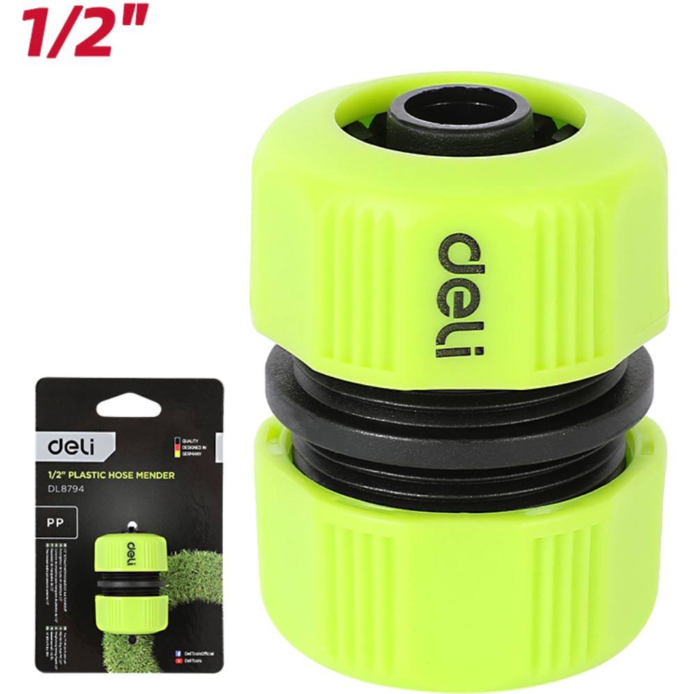 Муфта соединительная для шлангов Deli GS EDL8794, 1/2", двухкомпонентная, черный, зеленый