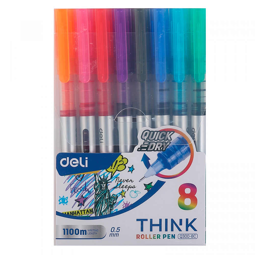 Набор ручек-роллеров "Think", 8 шт, разноцветный