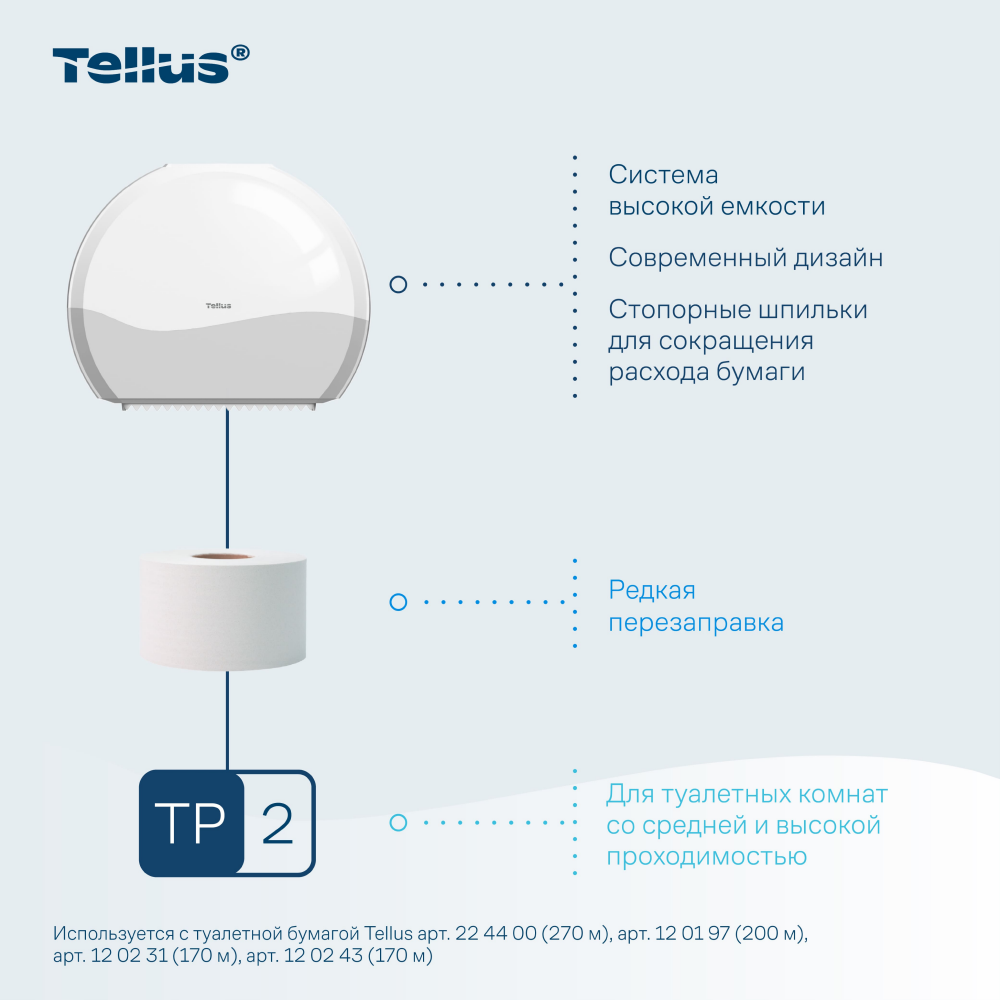 Диспенсер Tellus для туалетной бумаги в мини рулонах, белый, TР2 - 9