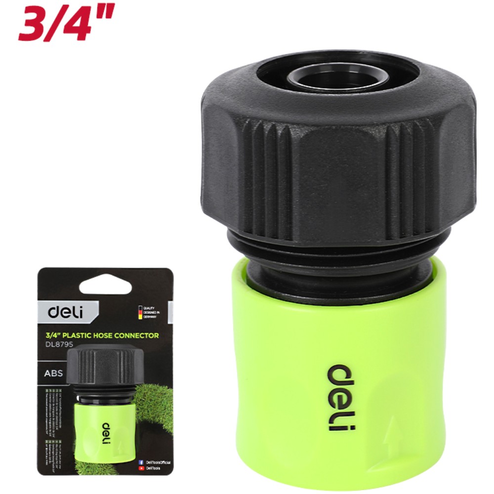Соединитель-коннектор для шлангов Deli GS EDL8795, 3/4", быстросъемный, черный, зеленый