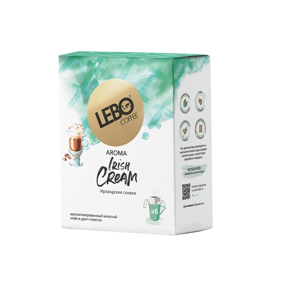 Кофе в дрип-пакетах "Lebo. Irish Cream" с ароматом ирландских сливок, 6 шт x 10.5 г