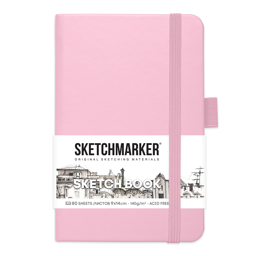 Скетчбук "Sketchmarker", 9x14 см, 140 г/м2, 80 листов, розовый