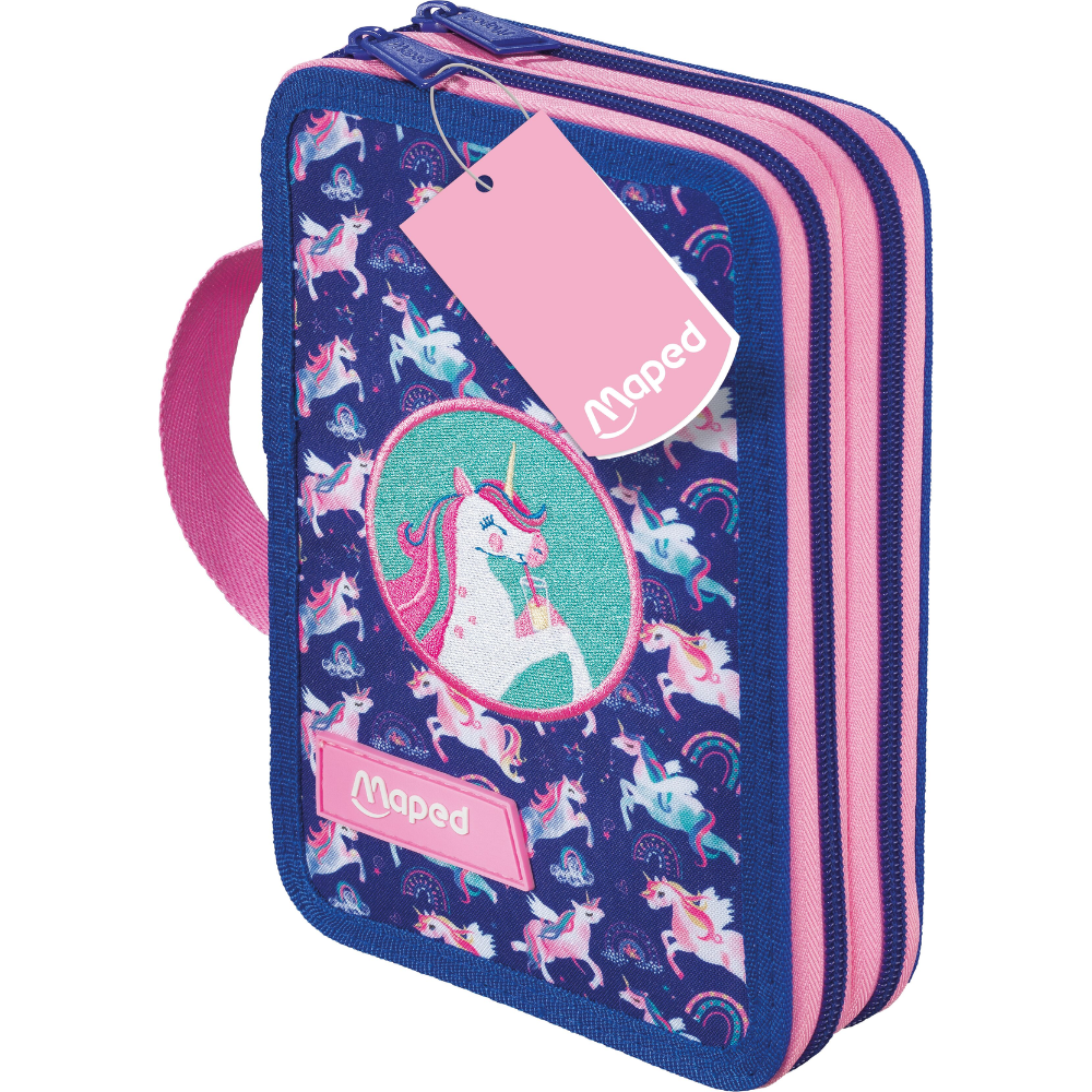 Пенал "Unicorn", 2 отделения, с наполнением, розовый, фиолетовый