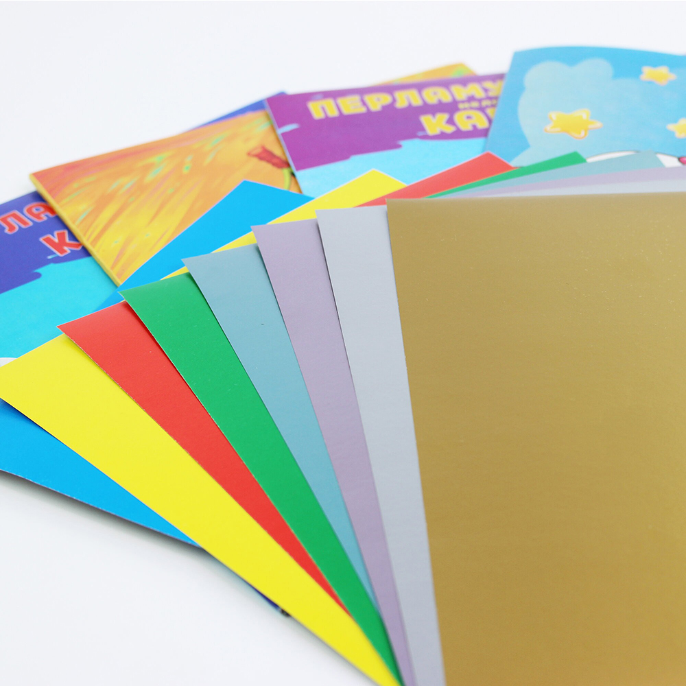 Картон перламутровый мелованный "Вместе лучше!", А4, 8 цветов, 8 листов