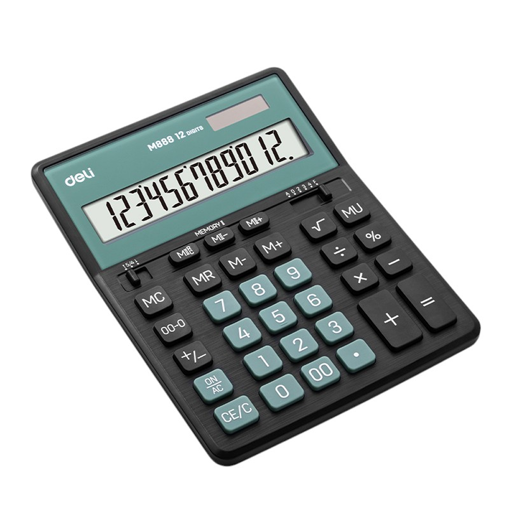 Калькулятор настольный EM888A Deli, 12-разрядный, черный, пластик, зеленый 